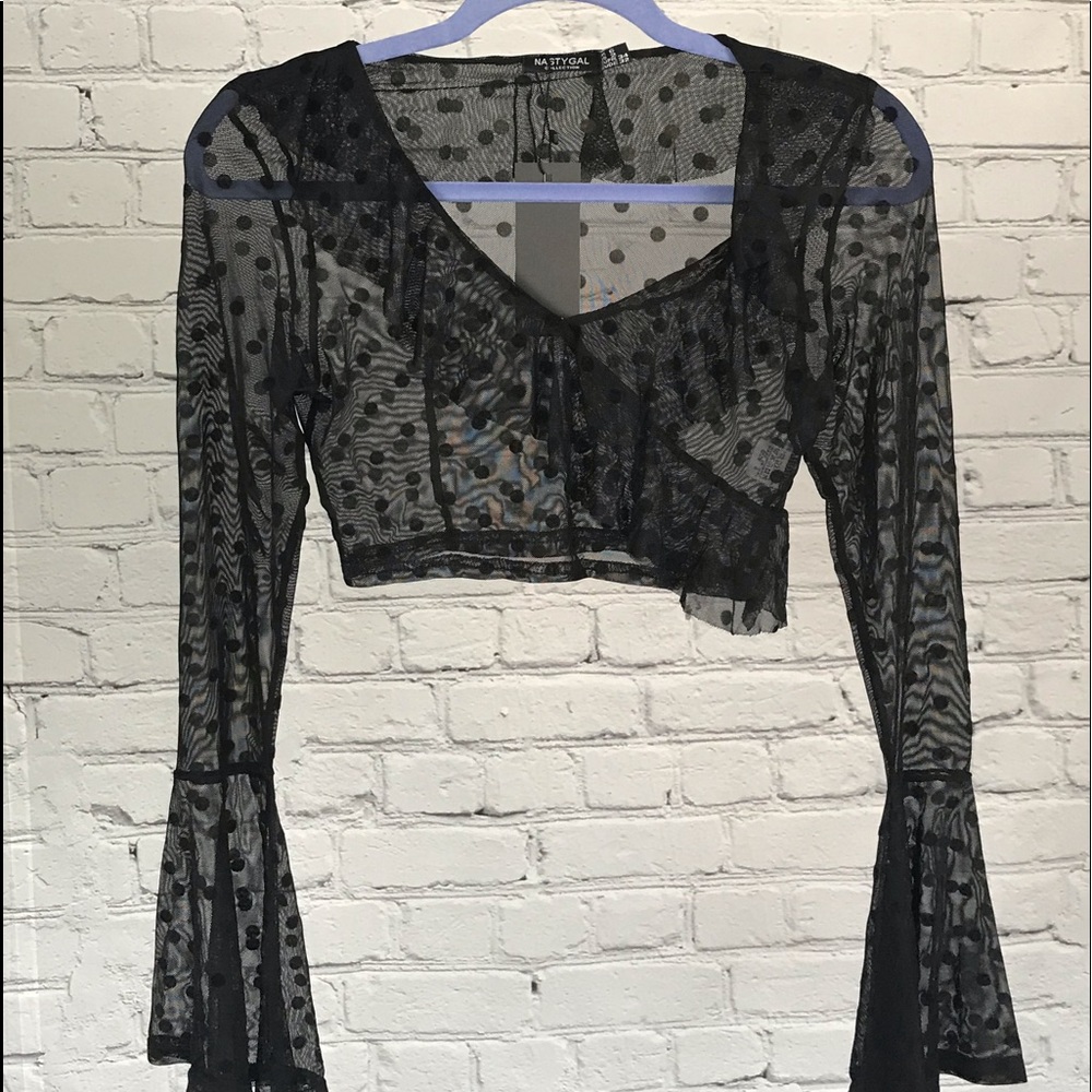 Black crop top shear with ruffled collar Nasty Gal